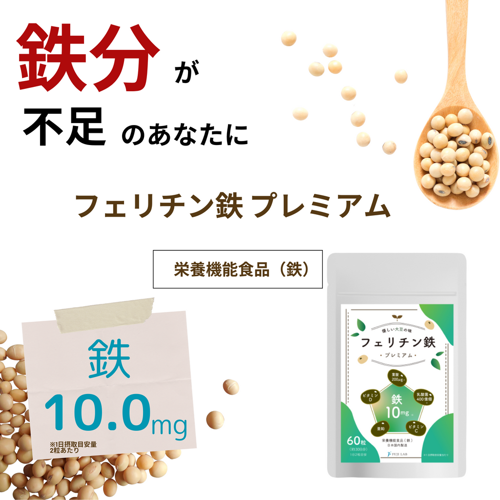 フェリチン鉄 10mg サプリ 乳酸菌400億個 葉酸200μg 栄養機能食品 フェリチン鉄プレミアム